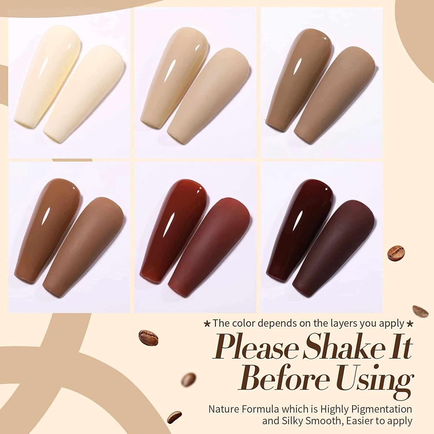 6 Colors Brown Gel Polish Set Coffee Latte 7ml 4 6 Colors Brown Gel Polish Set Coffee Latte 7ml - Image 4