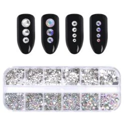 12 Grids Colorful Nail Rhinestones