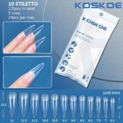120pcs Stiletto Half Matte Clear False Nail Tips 10