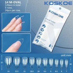 120pcs M-Oval Half Matte Clear False Nail Tips 14