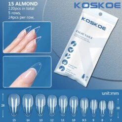 120pcs Almond Half Matte Clear False Nail Tips 15
