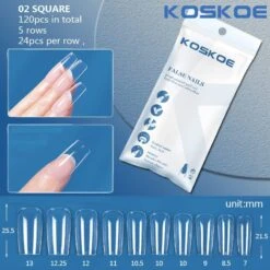120pcs Square Full Cover Clear False Nail Tips 02