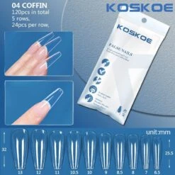120pcs Coffin Full Cover Clear False Nail Tips 04
