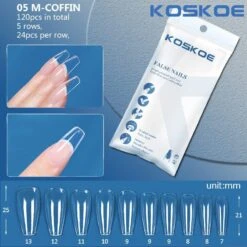 120pcs M-Coffin Full Cover Clear False Nail Tips 05
