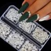 No Brand 6 Grids White Half Round Pearl 3D Nail Decoration