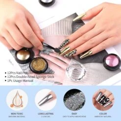 12 Colors Nail Chrome Powder Kit -Born Pretty Salon 55989 ZI 2