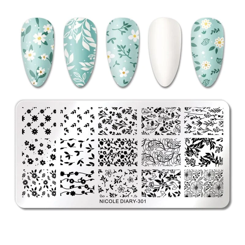 FLowers Plants Nail Stamping Plate NICOLE DIARY-301 1 FLowers Plants Nail Stamping Plate NICOLE DIARY-301