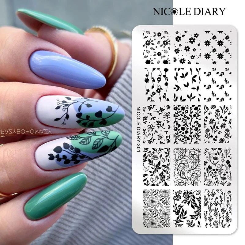 FLowers Plants Nail Stamping Plate NICOLE DIARY-301 4 FLowers Plants Nail Stamping Plate NICOLE DIARY-301 - Image 4