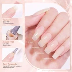 Nude Hema-Free Glitter Jelly Gel Polish #03 15ml -Born Pretty Salon 58226 3 ZI 4