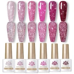 6 Colors Pink Reflective Glitter Gel Polish Set 7ml