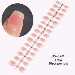 No Brand 30pcs 15 Sizes Rose Blush False Nail Tips Short Square Press On Nails 02