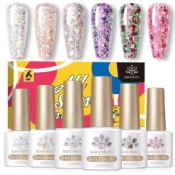 6 Colors Glitter Flakes Nail Gel Polish Set 7ml -Born Pretty Salon 59191 ZHU 2