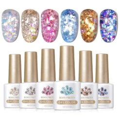 6 Colors BORN PRETTY Glitter Sequins Gel Polish Set Fireworks Series 7ml