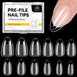 No Brand 288pcs Short Almond Pre-File Nail Tips 12 Different Sizes