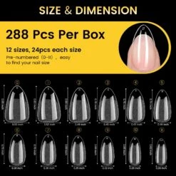 No Brand 288pcs Short Almond Pre-File Nail Tips 12 Different Sizes -Born Pretty Salon 59483 ZI 6