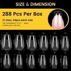 No Brand 288pcs Short Coffin Pre-File Nail Tips 12 Different Sizes -Born Pretty Salon 59484 ZI 6