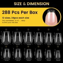 No Brand 288pcs XS Coffin Pre-File Nail Tips 12 Different Sizes -Born Pretty Salon 59486 ZI 6