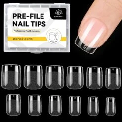 No Brand 288pcs XS Square Pre-File Nail Tips 12 Different Sizes