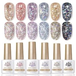 6 Colors BORN PRETTY Gold Black Glitter Reflective Gel Polish Set 7ml