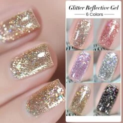 6 Colors BORN PRETTY Gold Black Glitter Reflective Gel Polish Set 7ml -Born Pretty Salon 59735 ZI 1