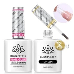 2 Bottles Set Nail Glue Gel & Super Top Coat 15ml