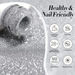 Silver Flash Reflective Glitter Gel Polish 15ml -Born Pretty Salon 60236 ZI 7