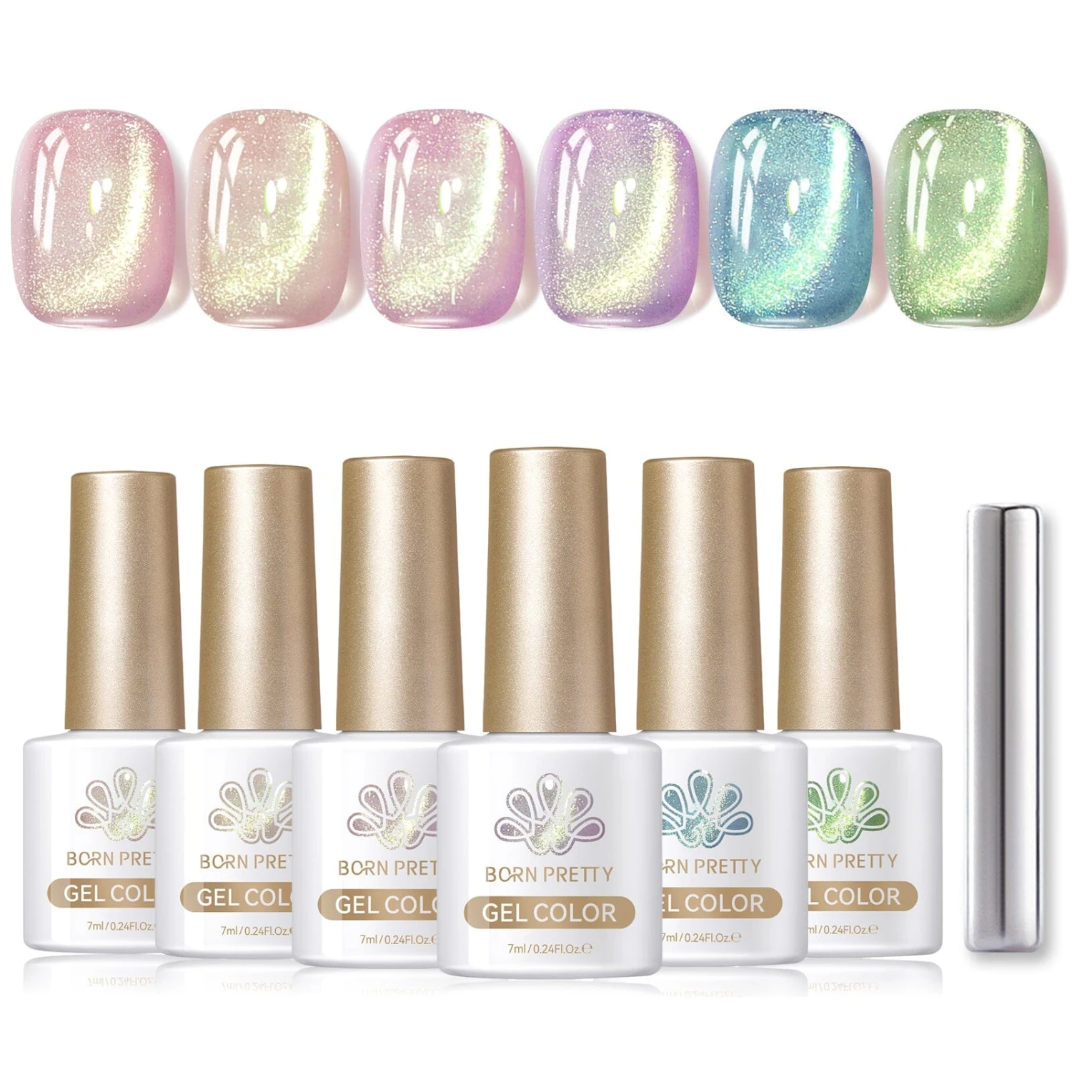 6 Colors Green Light Cat Magnetic Gel Polish Set 7ml 1 6 Colors Green Light Cat Magnetic Gel Polish Set 7ml
