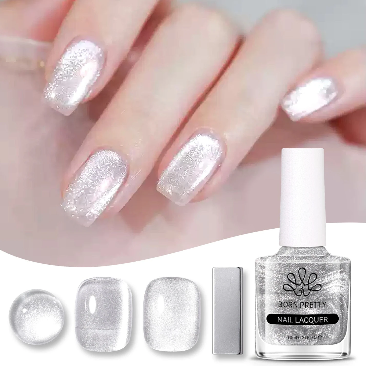 Silver Moonlight Cat Magnetic Nail Polish 10ml 2 Silver Moonlight Cat Magnetic Nail Polish 10ml - Image 2