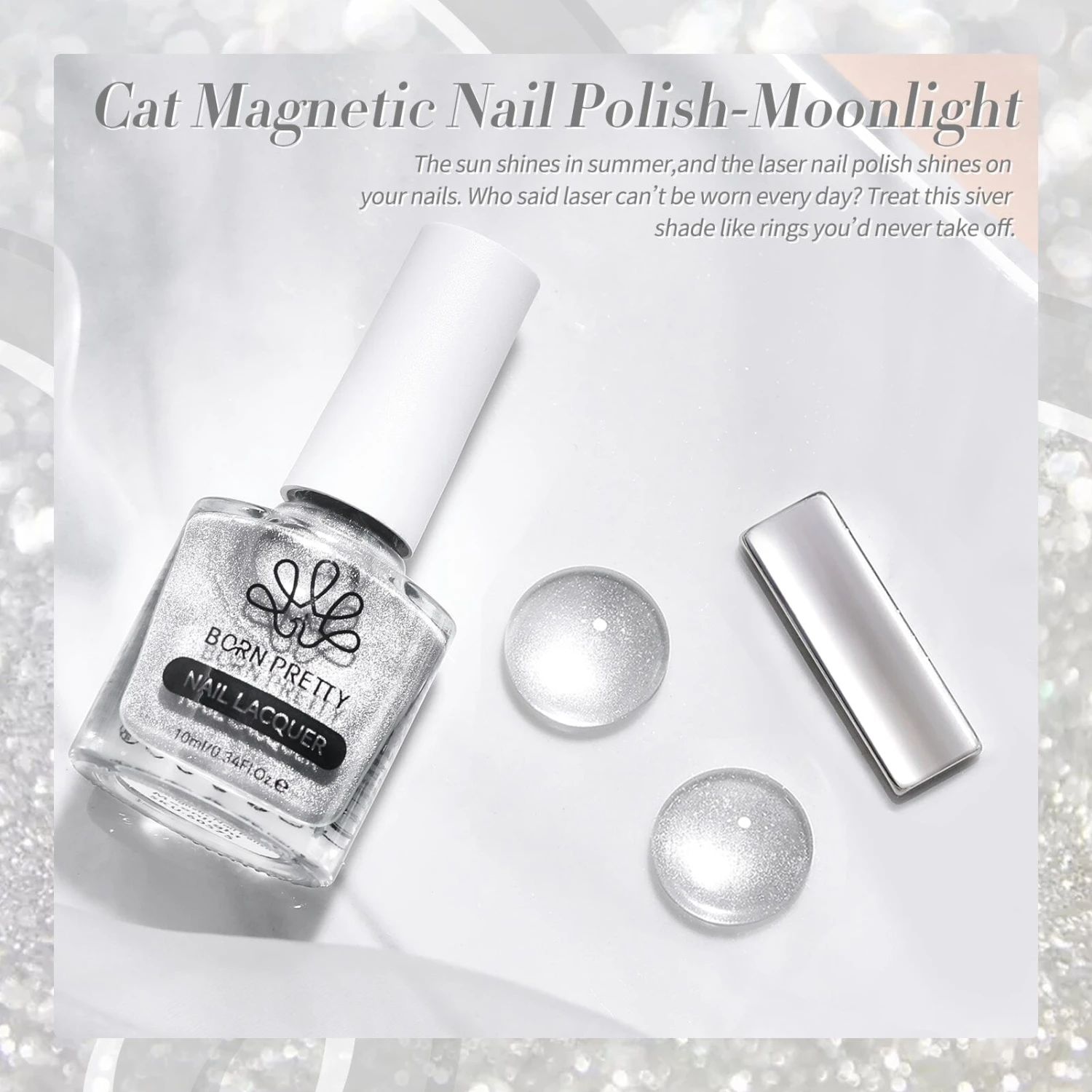 Silver Moonlight Cat Magnetic Nail Polish 10ml 10 Silver Moonlight Cat Magnetic Nail Polish 10ml - Image 10