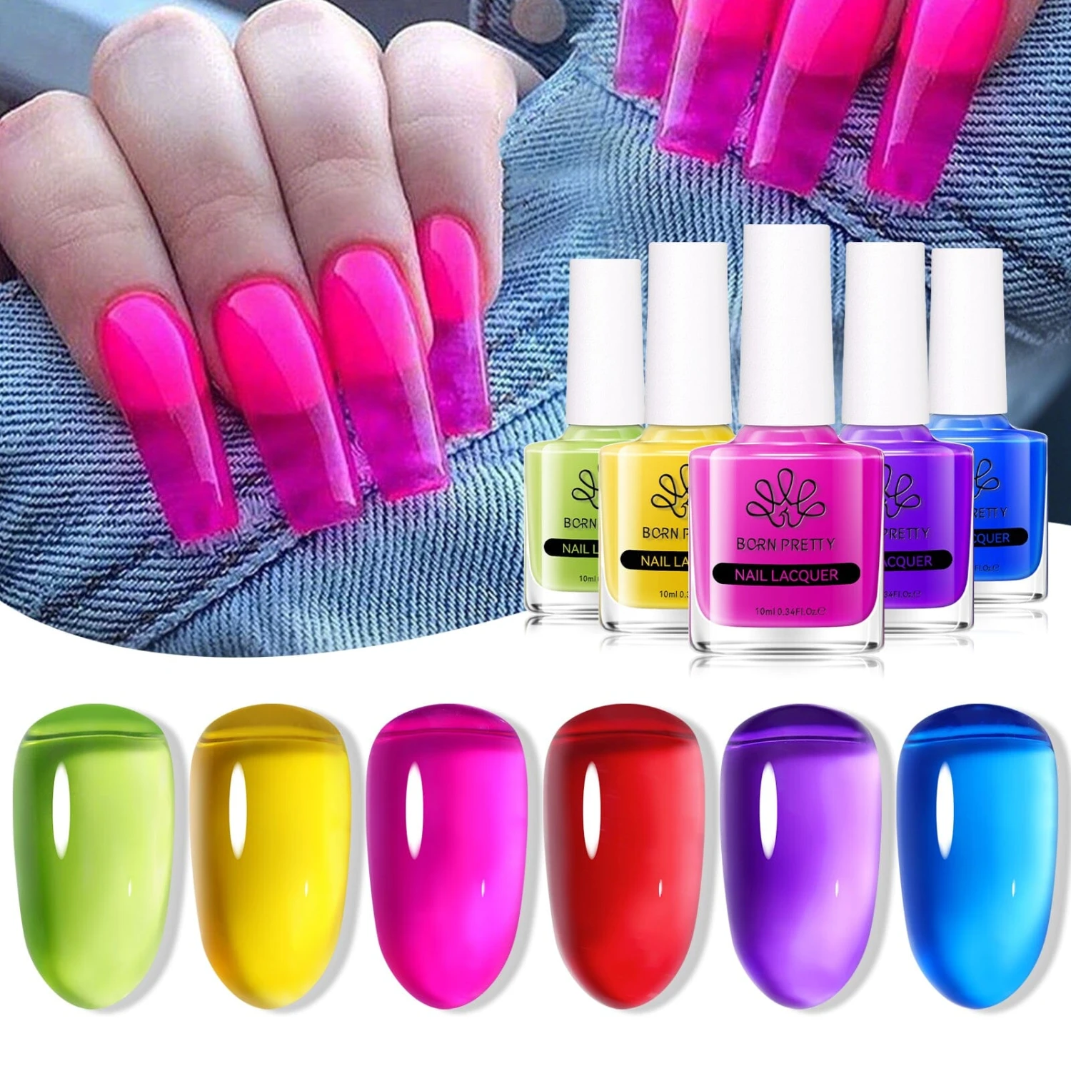 6 Colors Neon Glass Jelly Nail Polish Neon Glow 10ml 12 6 Colors Neon Glass Jelly Nail Polish Neon Glow 10ml - Image 12