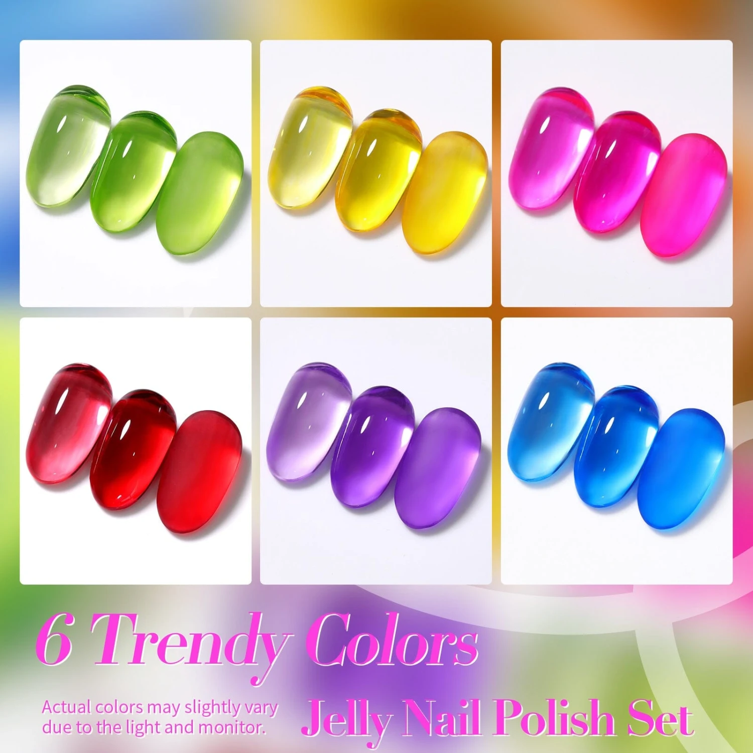 6 Colors Neon Glass Jelly Nail Polish Neon Glow 10ml 5 6 Colors Neon Glass Jelly Nail Polish Neon Glow 10ml - Image 5