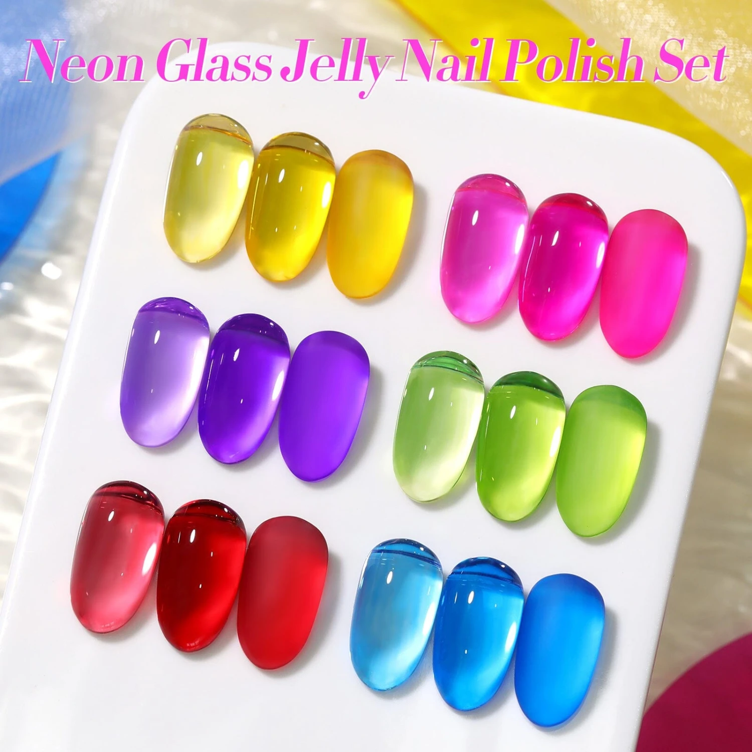 6 Colors Neon Glass Jelly Nail Polish Neon Glow 10ml 6 6 Colors Neon Glass Jelly Nail Polish Neon Glow 10ml - Image 6