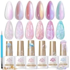 6 Colors Pink Pearl Thread Swirl Gel Polish Set T02 Nebulas 7ml
