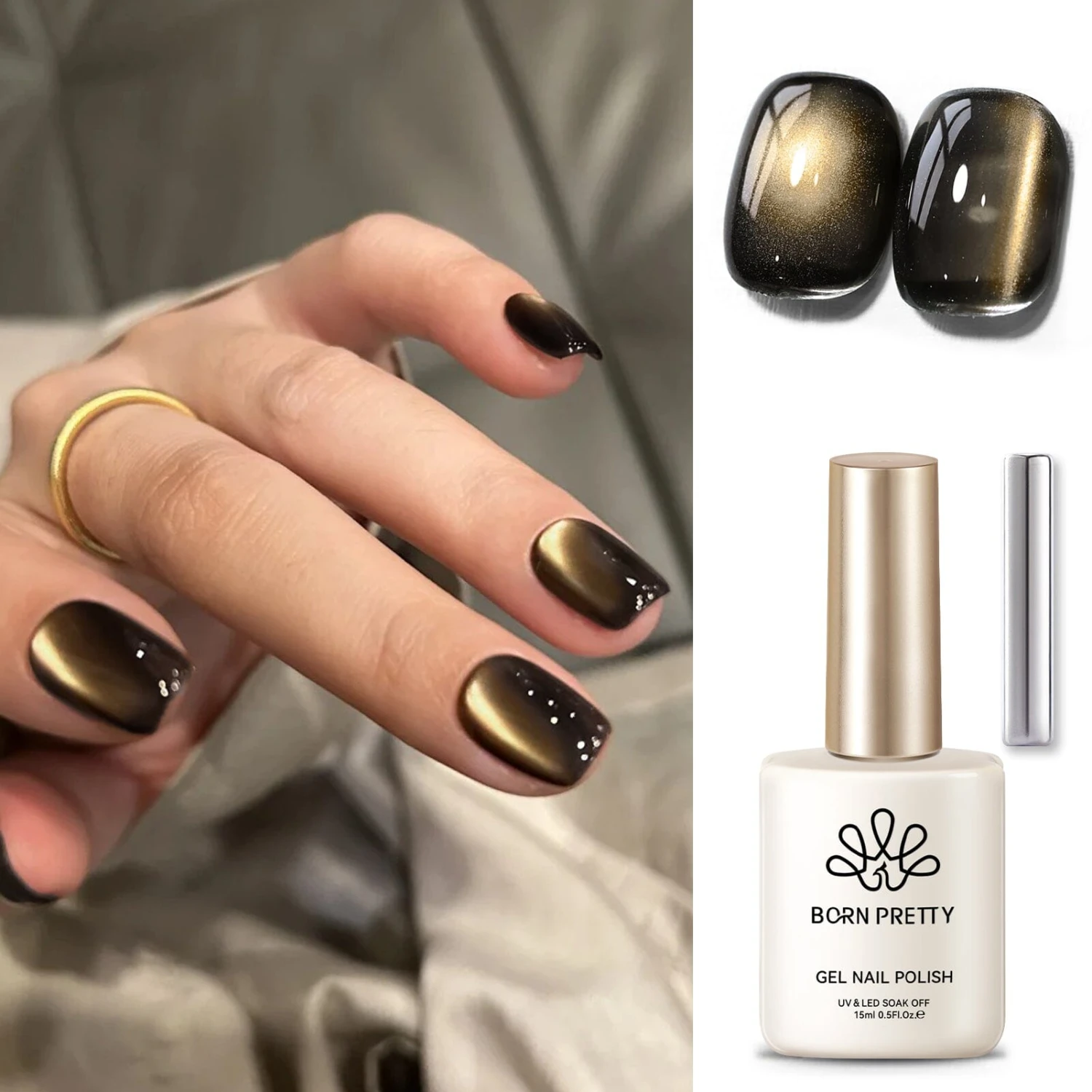 Black Gold Glass Cat Magnetic Gel Polish 15ml 10 Black Gold Glass Cat Magnetic Gel Polish 15ml - Image 10