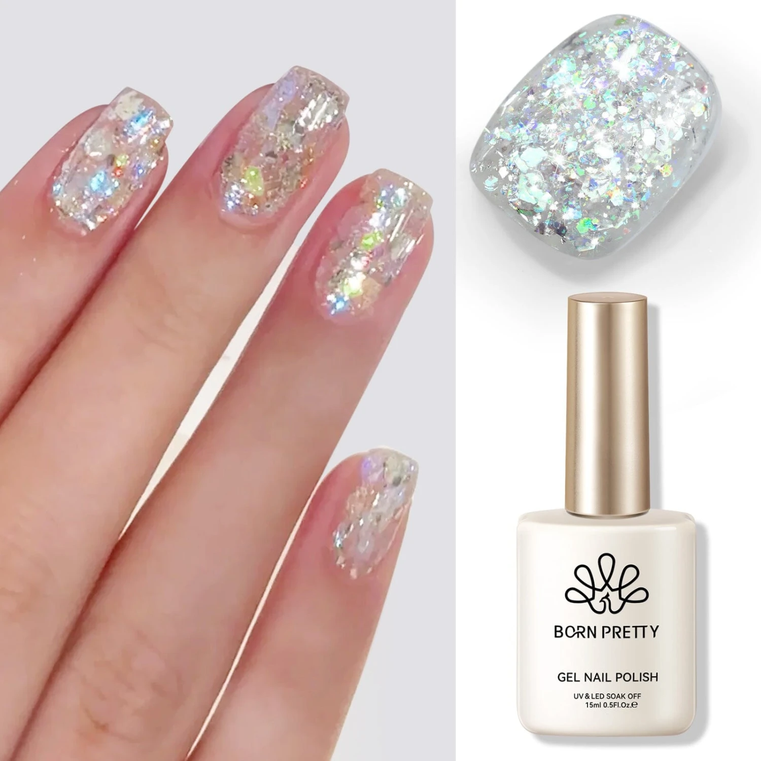 Silver Colorful Sequins Glitter Gel Polish SG05 Wish 15ml 2 Silver Colorful Sequins Glitter Gel Polish SG05 Wish 15ml - Image 2