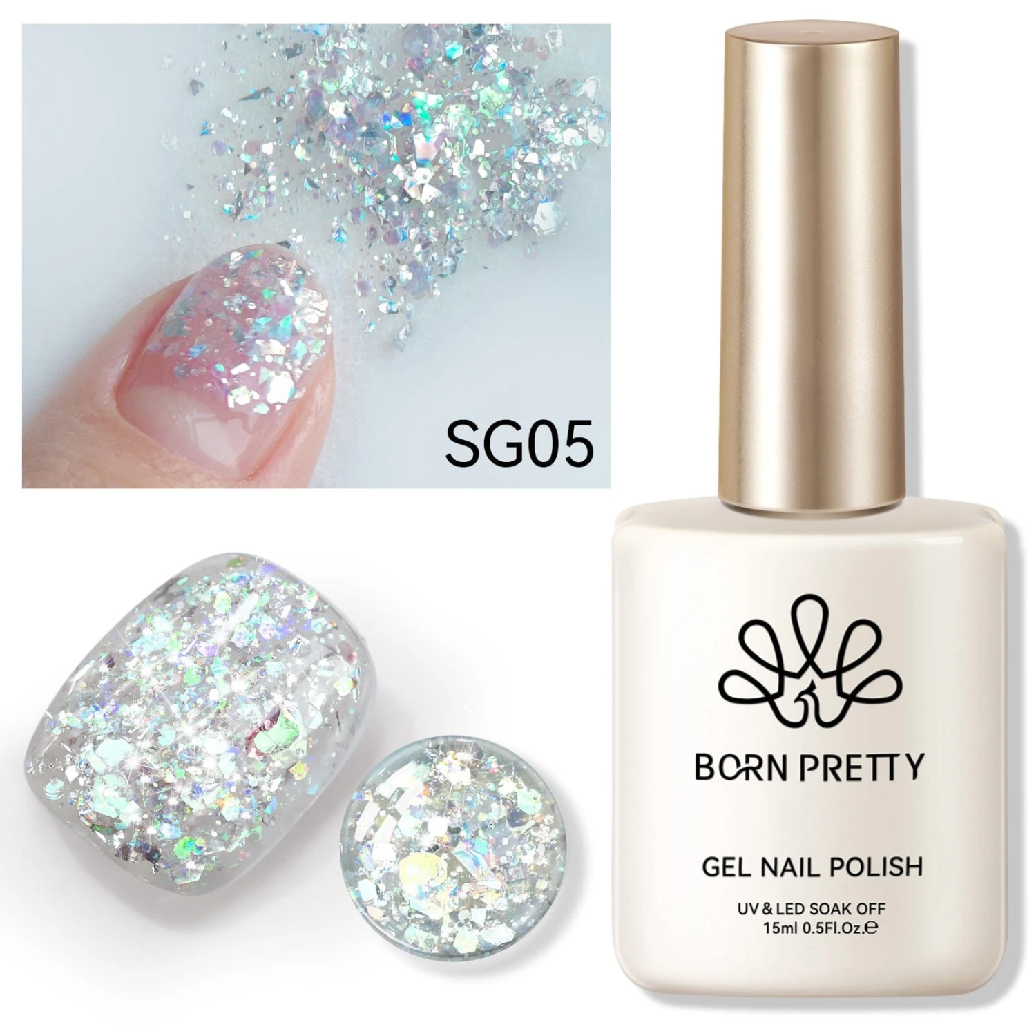 Silver Colorful Sequins Glitter Gel Polish SG05 Wish 15ml 5 Silver Colorful Sequins Glitter Gel Polish SG05 Wish 15ml - Image 5