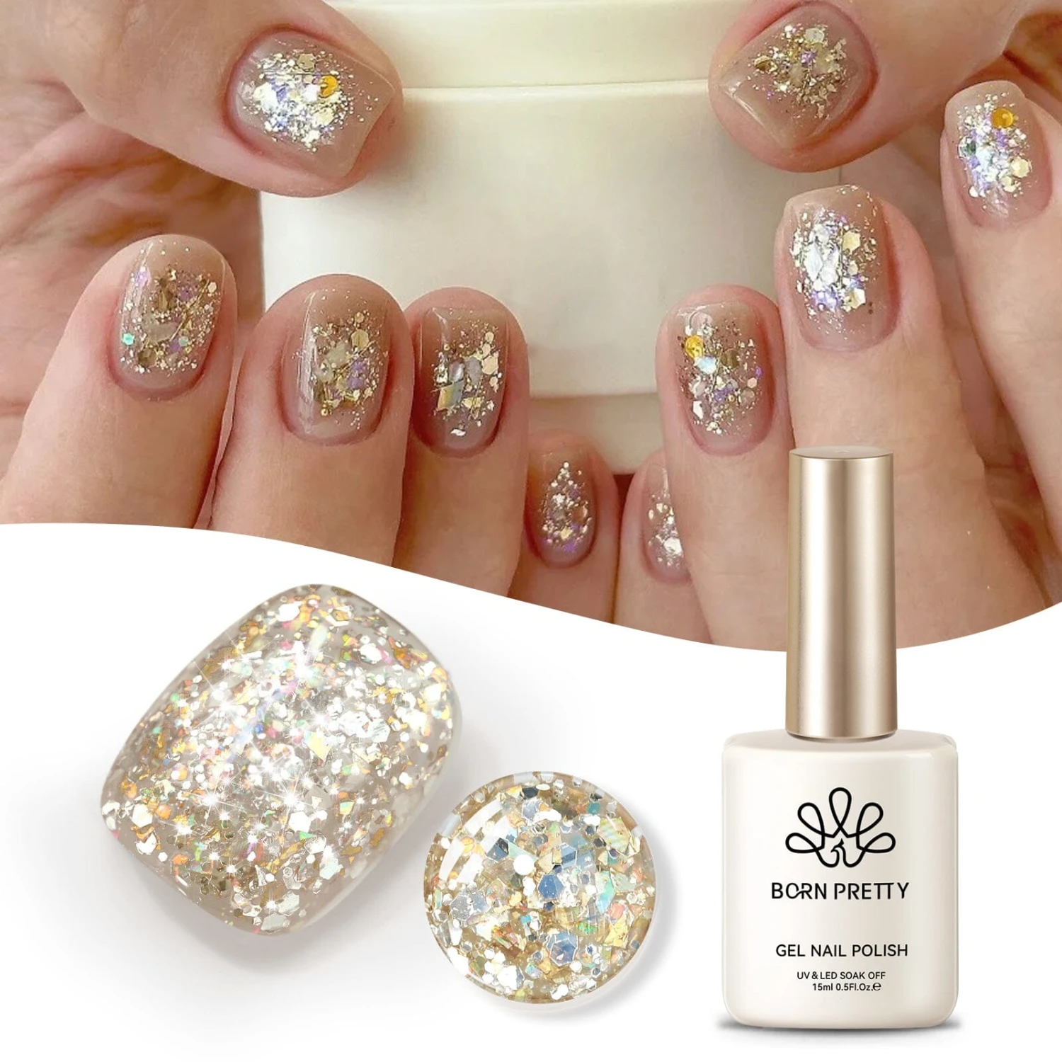 Gold Colorful Sequins Glitter Gel Polish SG06 Sparkle Fly 15ml 7 Gold Colorful Sequins Glitter Gel Polish SG06 Sparkle Fly 15ml - Image 7