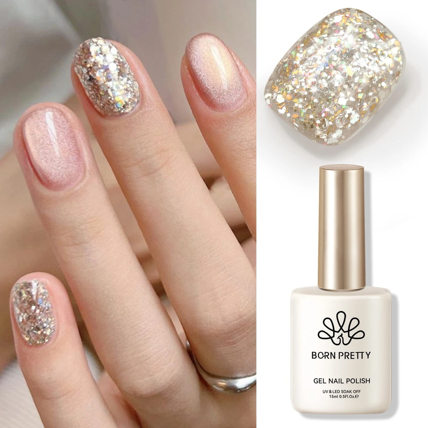 Gold Colorful Sequins Glitter Gel Polish SG06 Sparkle Fly 15ml 2 Gold Colorful Sequins Glitter Gel Polish SG06 Sparkle Fly 15ml - Image 2