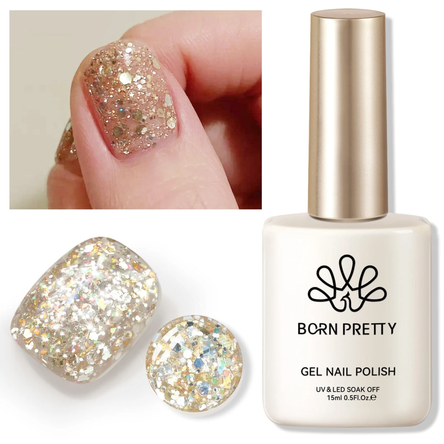 Gold Colorful Sequins Glitter Gel Polish SG06 Sparkle Fly 15ml 4 Gold Colorful Sequins Glitter Gel Polish SG06 Sparkle Fly 15ml - Image 4
