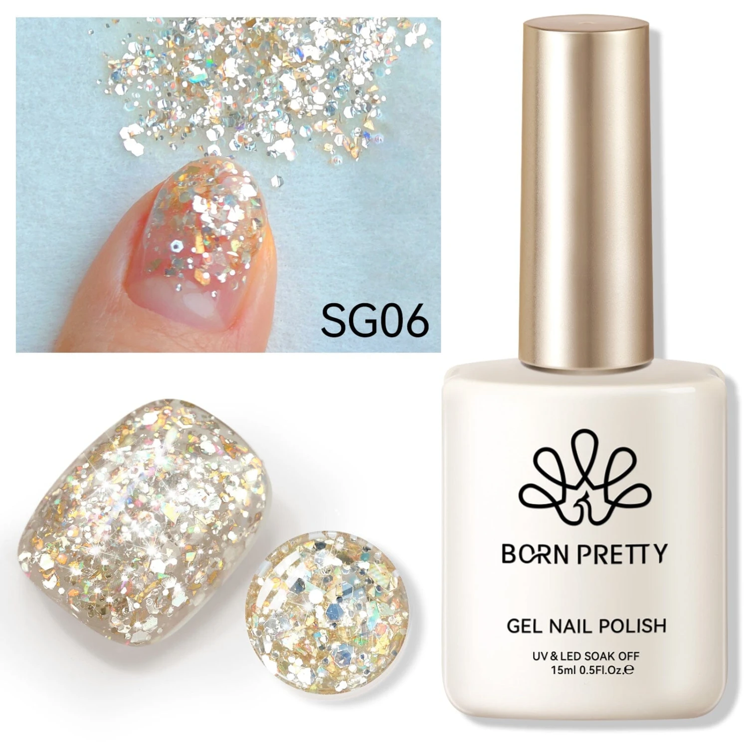 Gold Colorful Sequins Glitter Gel Polish SG06 Sparkle Fly 15ml 5 Gold Colorful Sequins Glitter Gel Polish SG06 Sparkle Fly 15ml - Image 5
