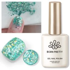 Green Colorful Sequins Glitter Gel Polish SG09 Spray Wave 15ml -Born Pretty Salon 61004 5 ZHU 4