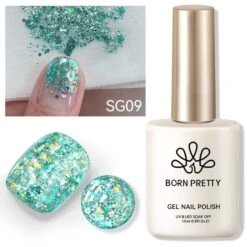 Green Colorful Sequins Glitter Gel Polish SG09 Spray Wave 15ml -Born Pretty Salon 61004 5 ZHU 5