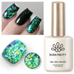 Green Colorful Sequins Glitter Gel Polish SG11 Peacock 15ml -Born Pretty Salon 61004 7 ZHU 3