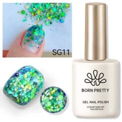 Green Colorful Sequins Glitter Gel Polish SG11 Peacock 15ml -Born Pretty Salon 61004 7 ZHU 5
