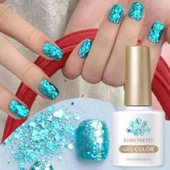 Blue Glitter Sequins Gel Polish SG15 Sea Salt 10ml -Born Pretty Salon 61005 4 ZHUA 3