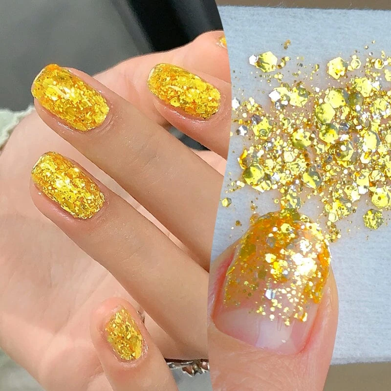 Gold Glitter Sequins Gel Polish SG16 Golden Star 10ml 3 Gold Glitter Sequins Gel Polish SG16 Golden Star 10ml - Image 3