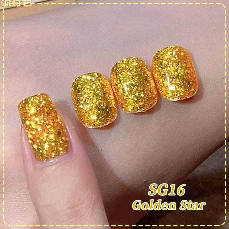 Gold Glitter Sequins Gel Polish SG16 Golden Star 10ml 6 Gold Glitter Sequins Gel Polish SG16 Golden Star 10ml - Image 6