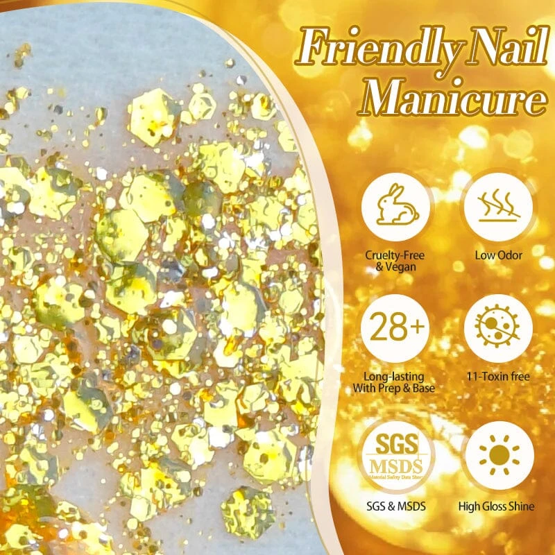 Gold Glitter Sequins Gel Polish SG16 Golden Star 10ml 5 Gold Glitter Sequins Gel Polish SG16 Golden Star 10ml - Image 5