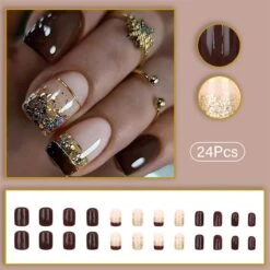 No Brand 24pcs Brown Glitter Press On Nails 12 Sizes French False Nail Tips -Born Pretty Salon 61017 ZHU 2