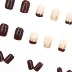 No Brand 24pcs Brown Glitter Press On Nails 12 Sizes French False Nail Tips -Born Pretty Salon 61017 ZHU 4